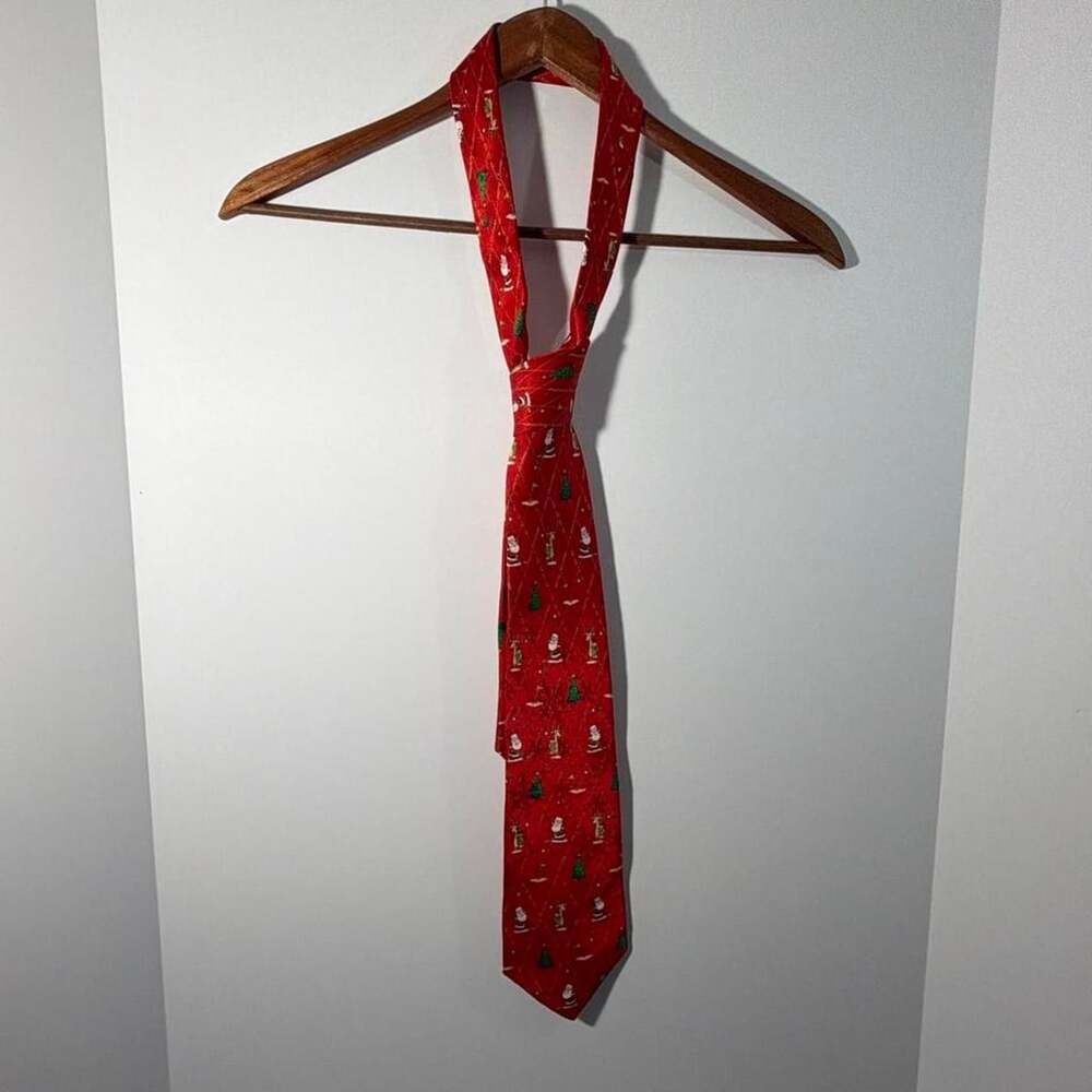 John Ashford Golf Christmas Necktie Red Silk Holiday Santa